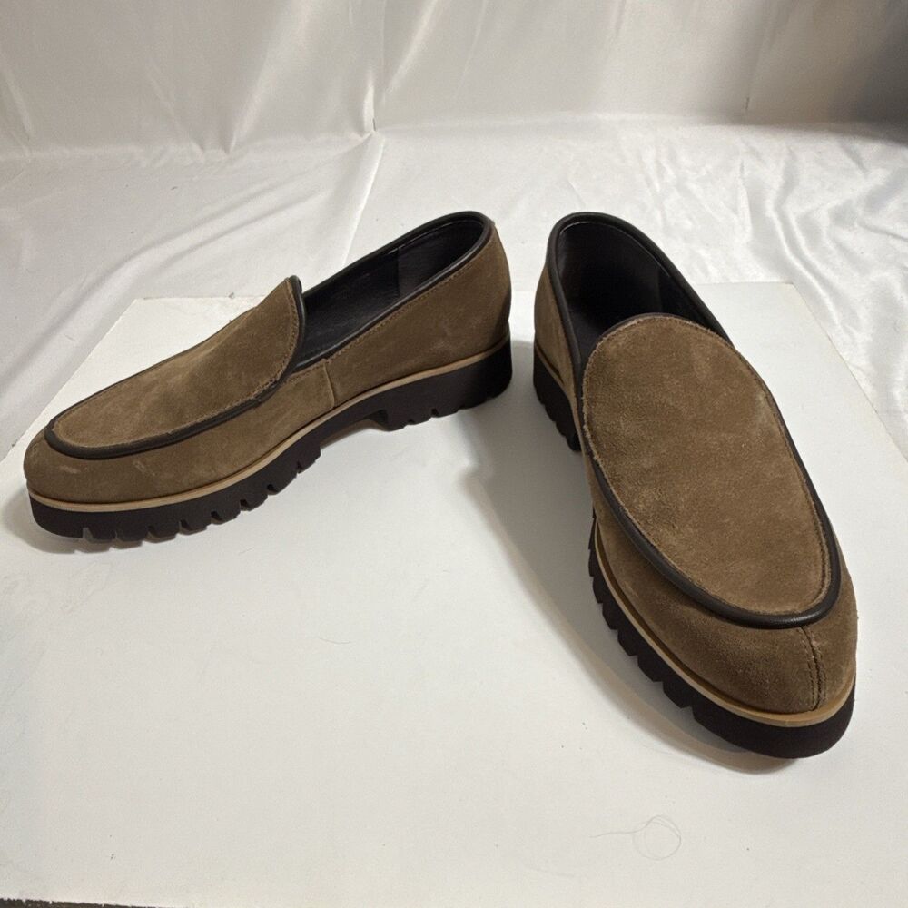 Donald Pliner Eclipse Shoes Womens 8M Tan Slip-On Suede Loafer Rubber Sole